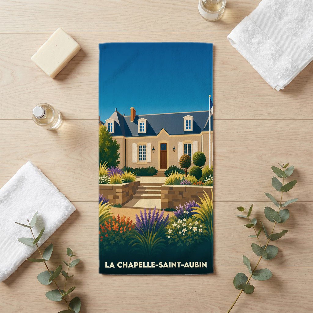 Serviette de bain 30 cm x 60 cm souvenir de La Chapelle-Saint-Aubin