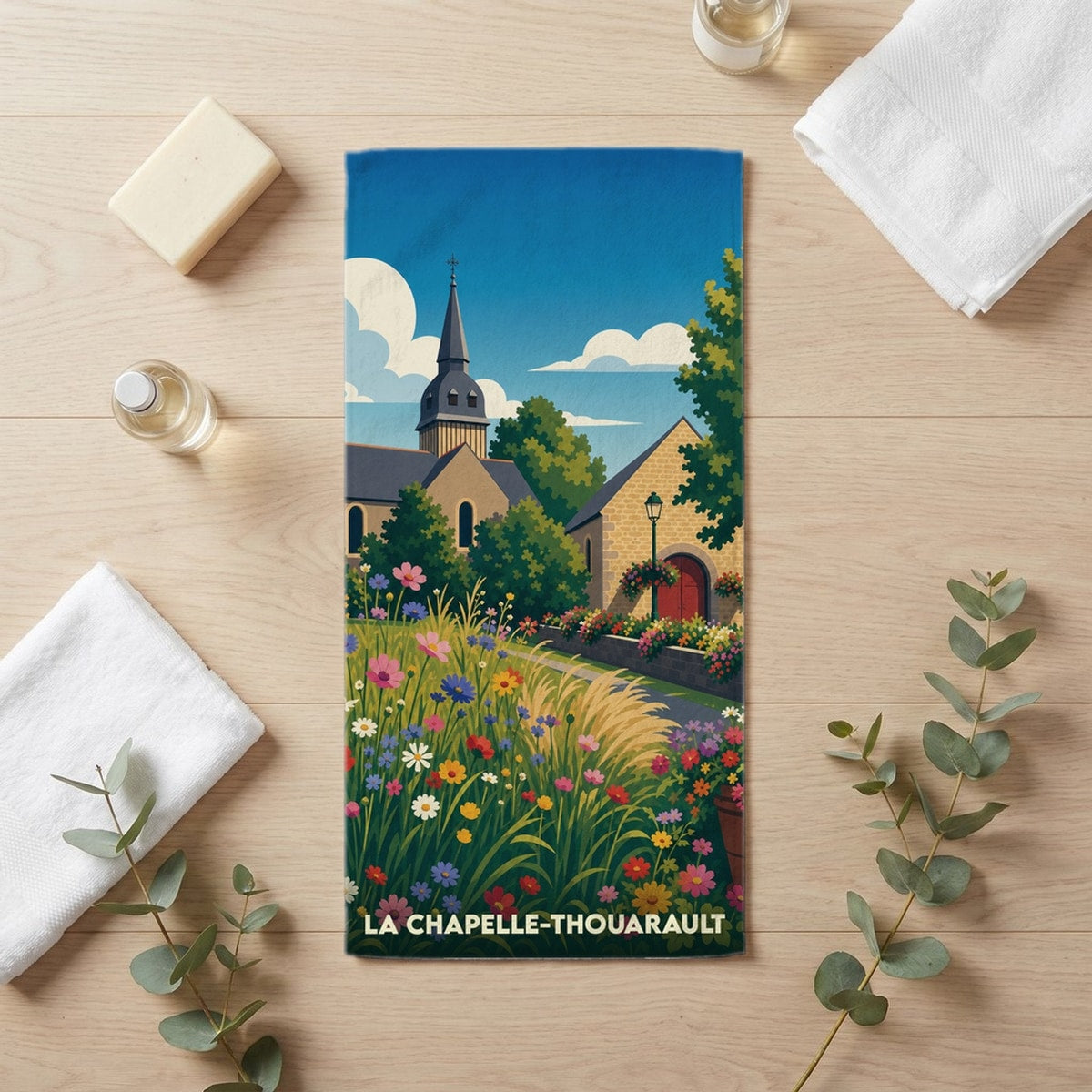 Serviette de bain 30 cm x 60 cm souvenir de La Chapelle-Thouarault