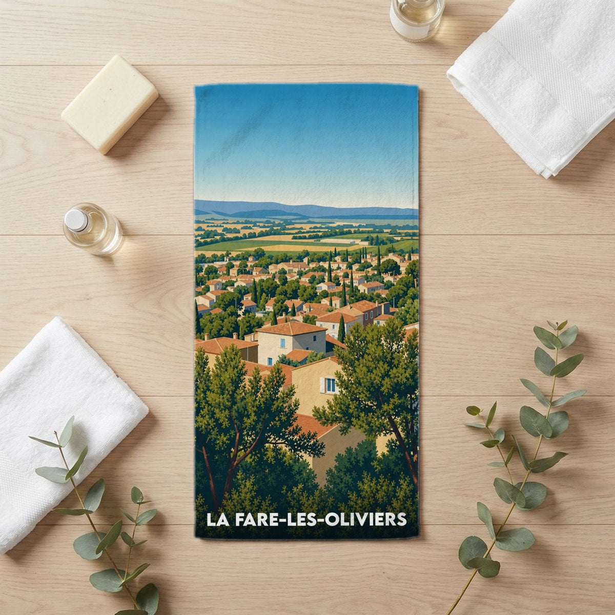 Serviette de bain 30 cm x 60 cm souvenir de La Fare-les-Oliviers