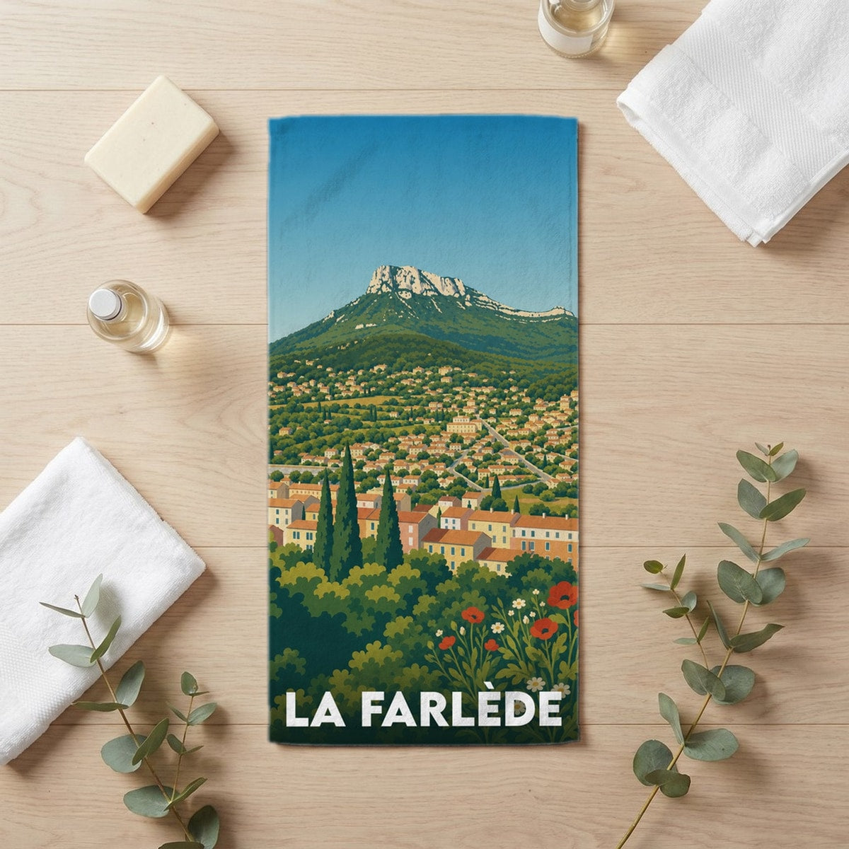 Serviette de bain 30 cm x 60 cm souvenir de La Farlède