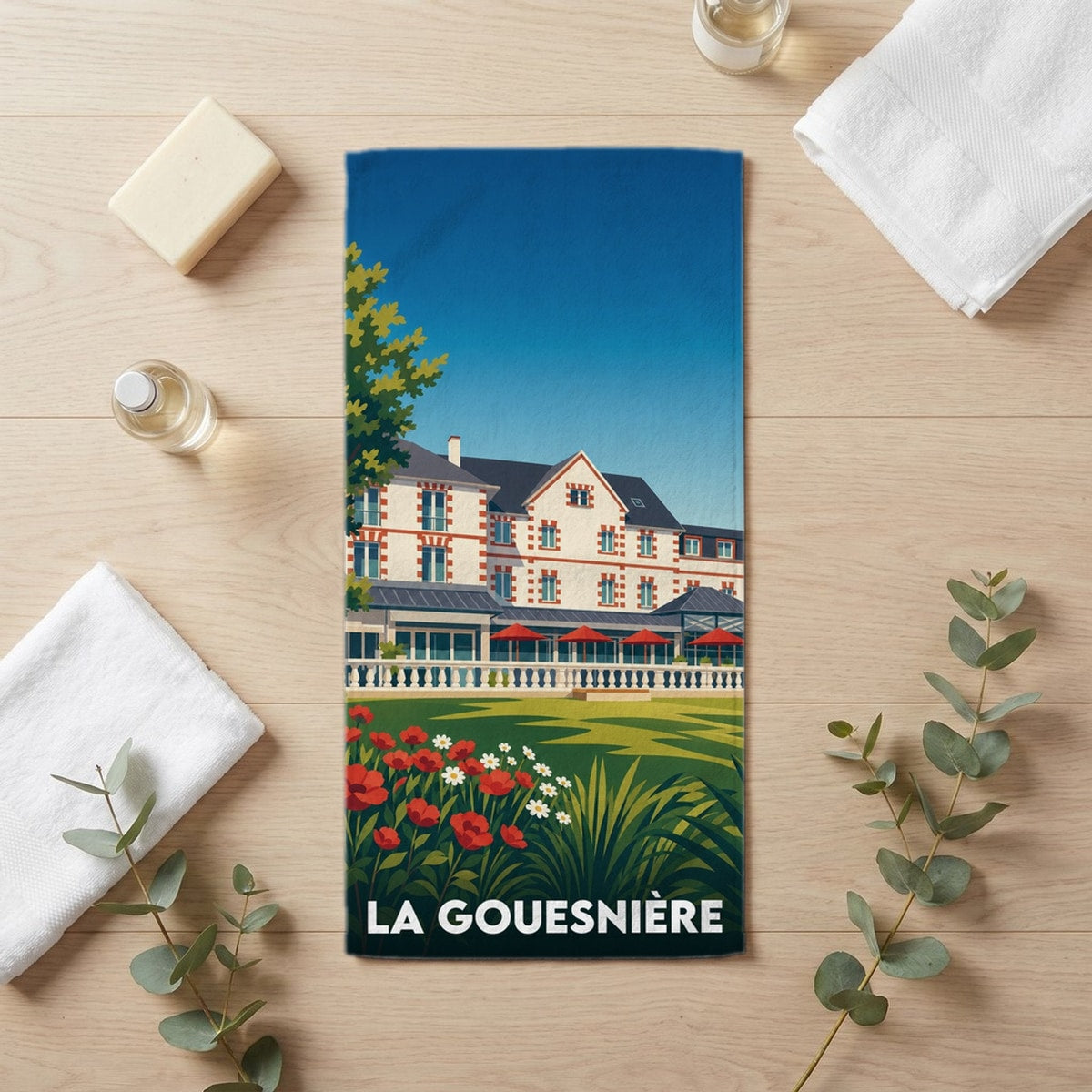 Serviette de bain 30 cm x 60 cm souvenir de La Gouesnière