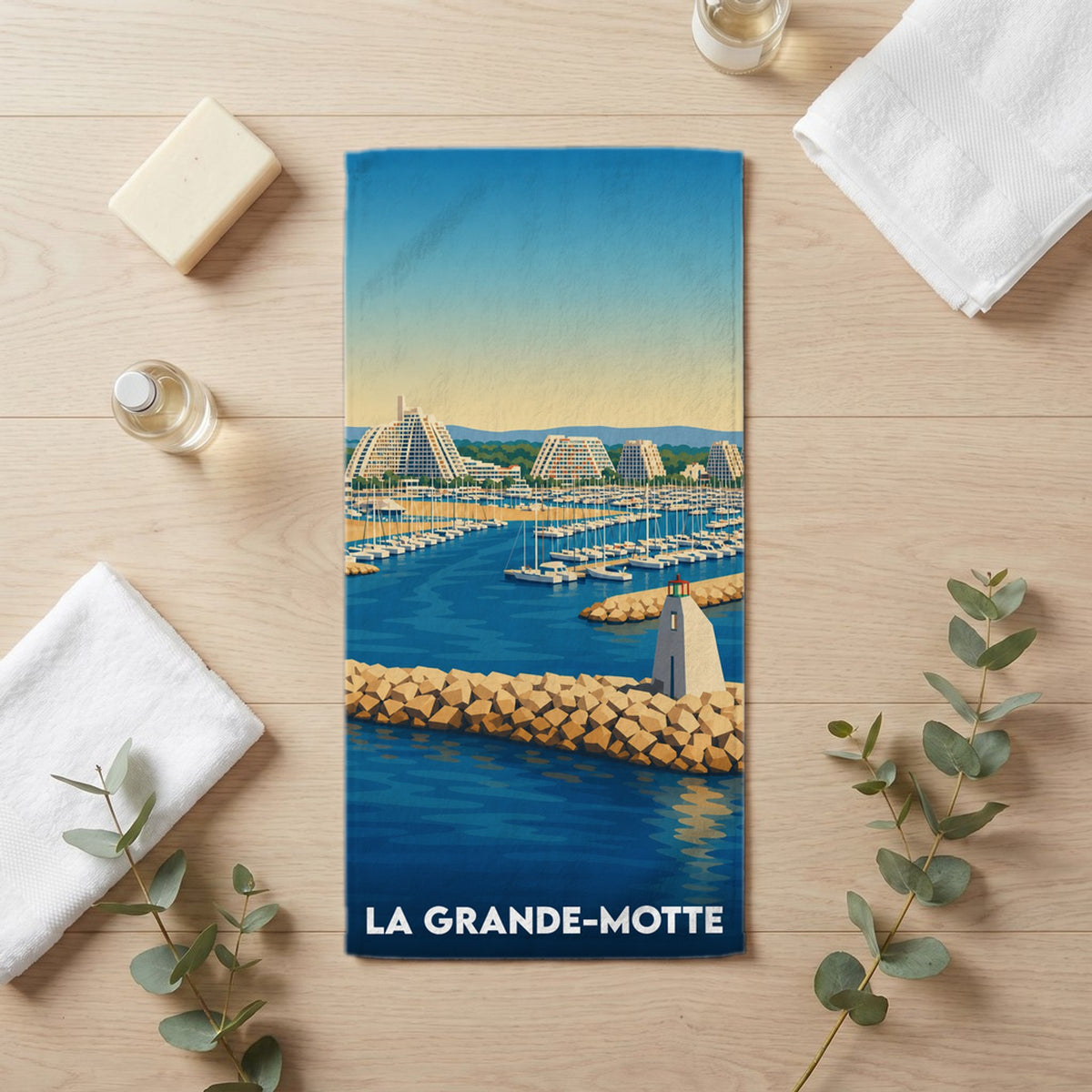 Serviette de bain 30 cm x 60 cm souvenir de La Grande-Motte