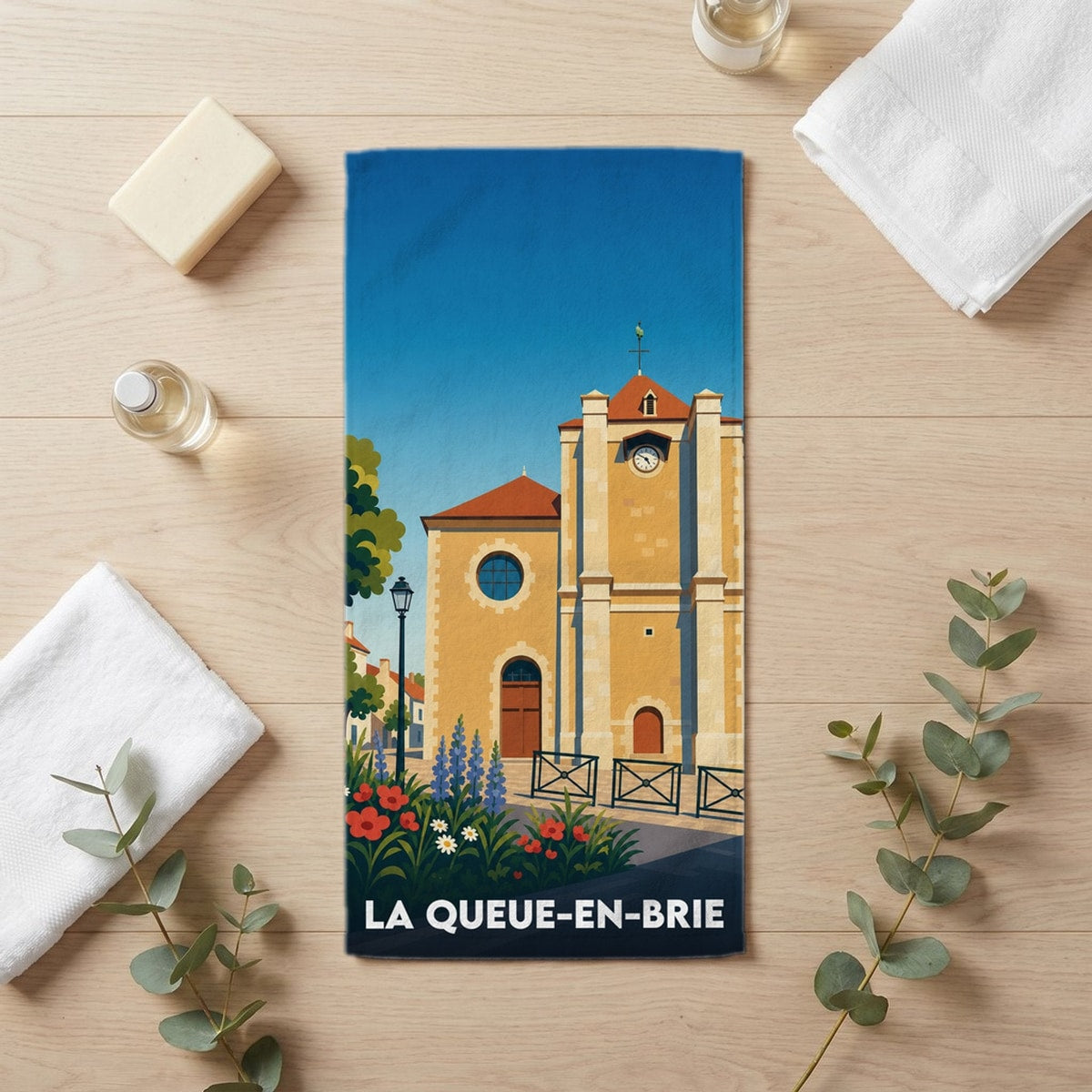 Serviette de bain 30 cm x 60 cm souvenir de La Queue-en-Brie