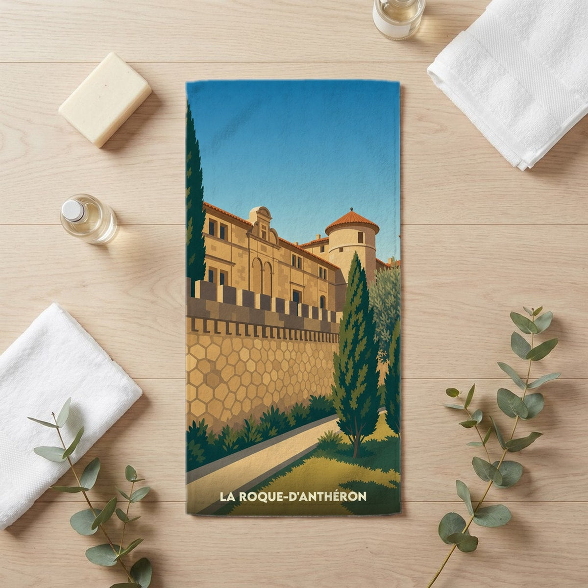 Serviette de bain 30 cm x 60 cm souvenir de La Roque-d'Anthéron