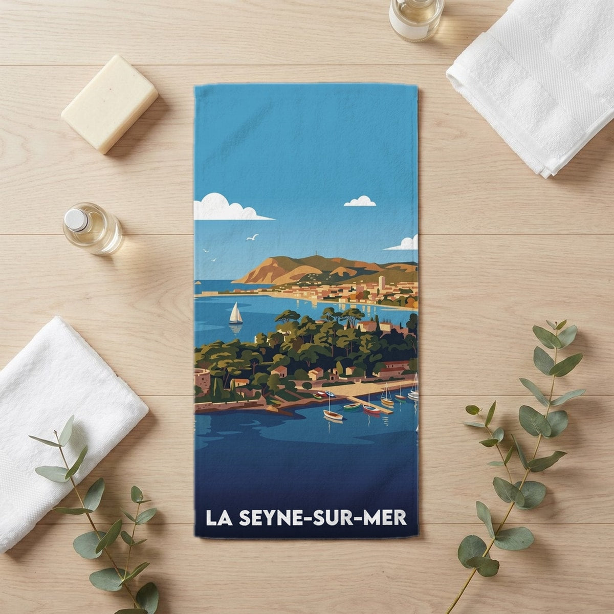 Serviette de bain 30 cm x 60 cm souvenir de La Seyne-sur-Mer