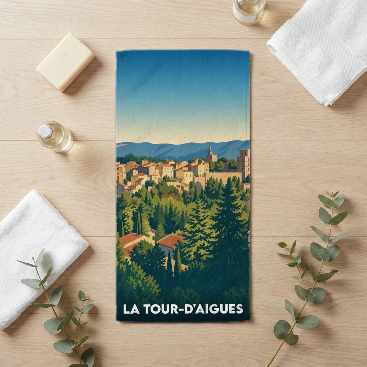 Serviette de bain 30 cm x 60 cm souvenir de La Tour-d'Aigues