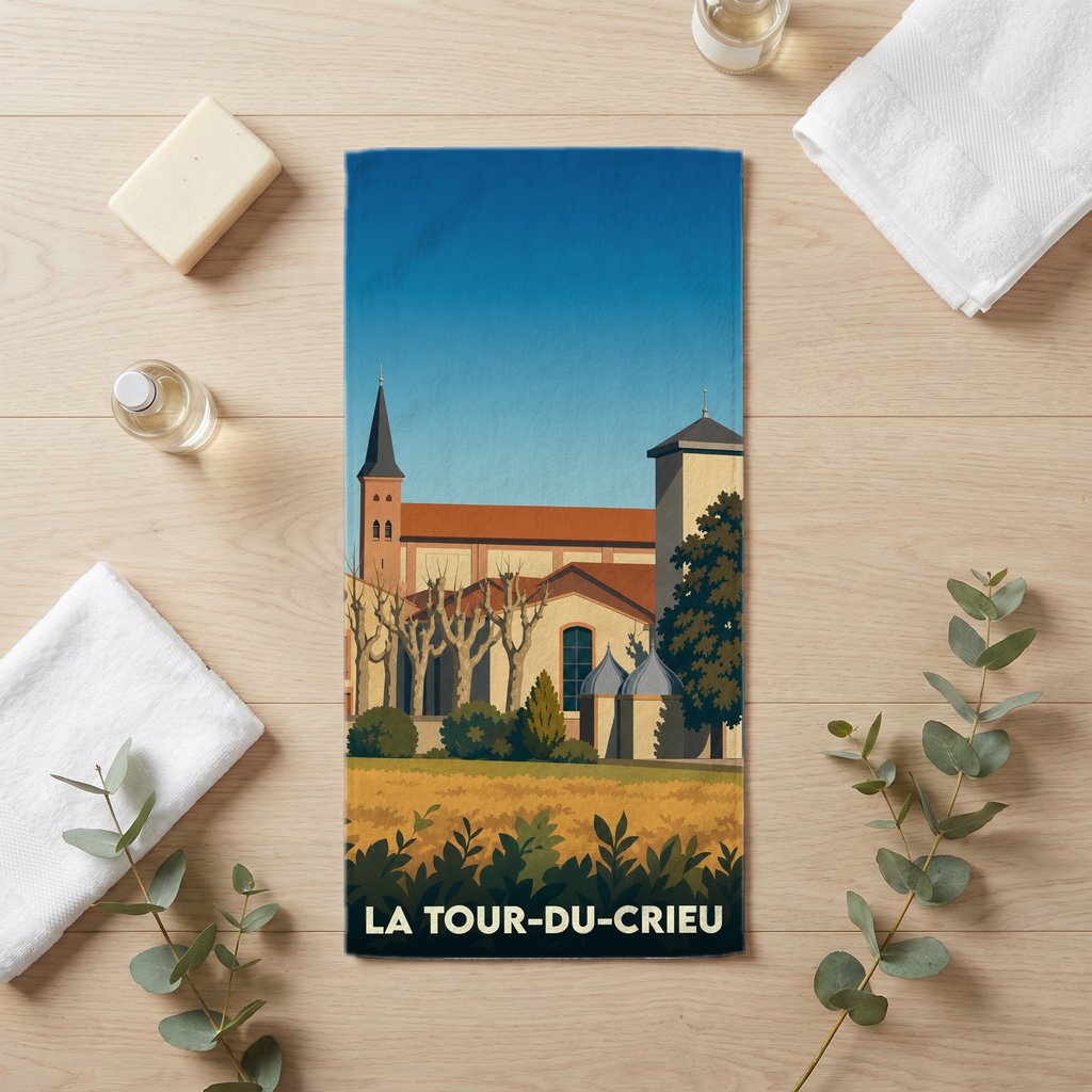 Serviette de bain 30 cm x 60 cm souvenir de La Tour-du-Crieu