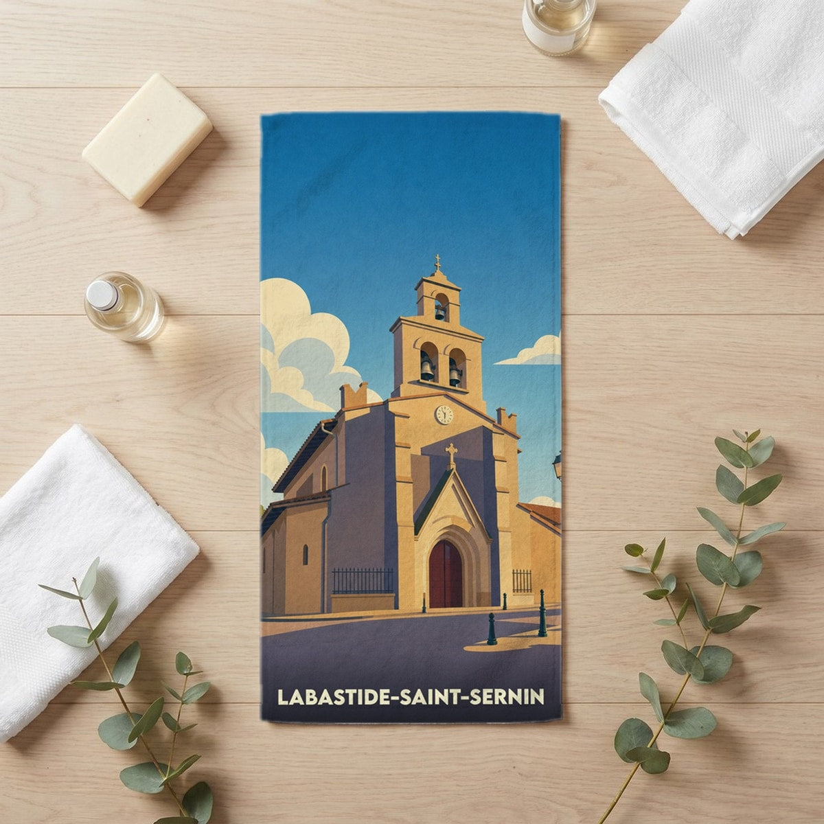 Serviette de bain 30 cm x 60 cm souvenir de Labastide-Saint-Sernin