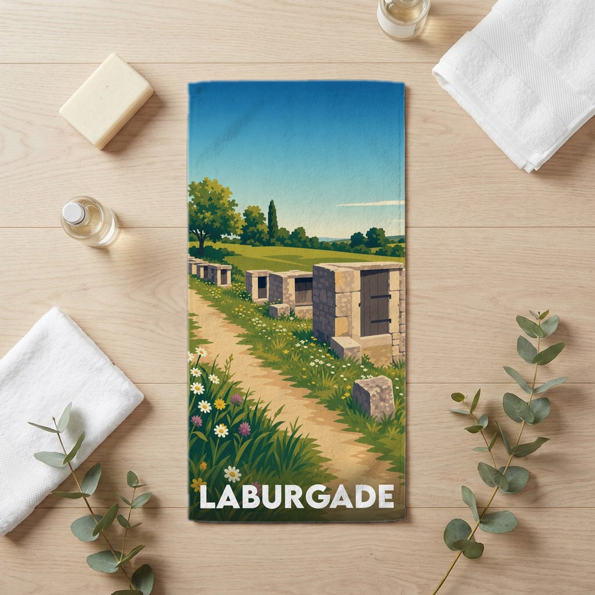 Serviette de bain 30 cm x 60 cm souvenir de Laburgade