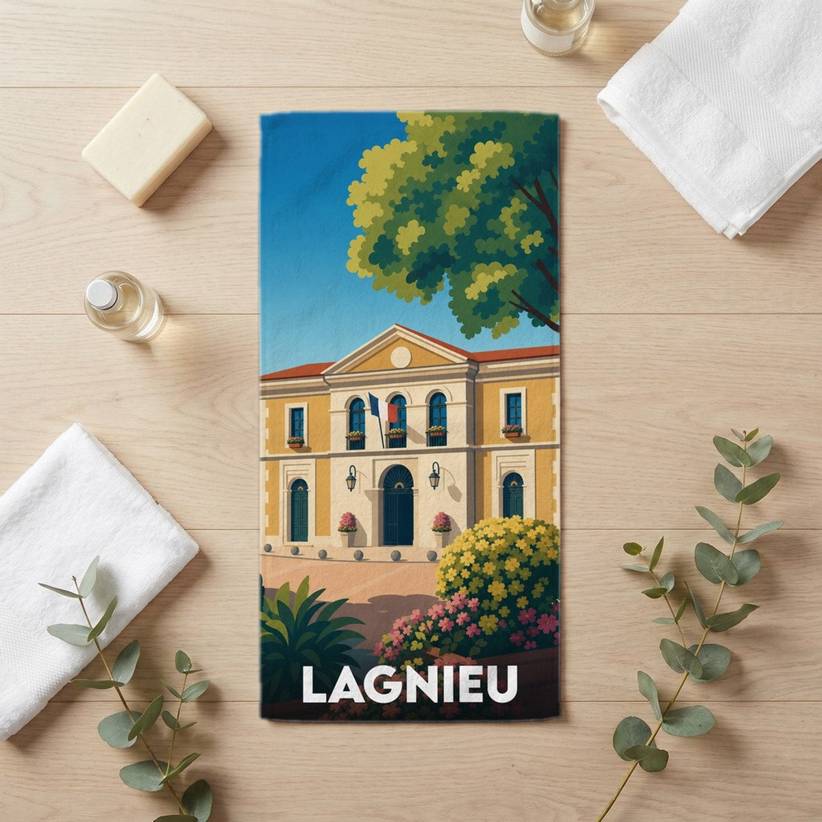 Serviette de bain 30 cm x 60 cm souvenir de Lagnieu