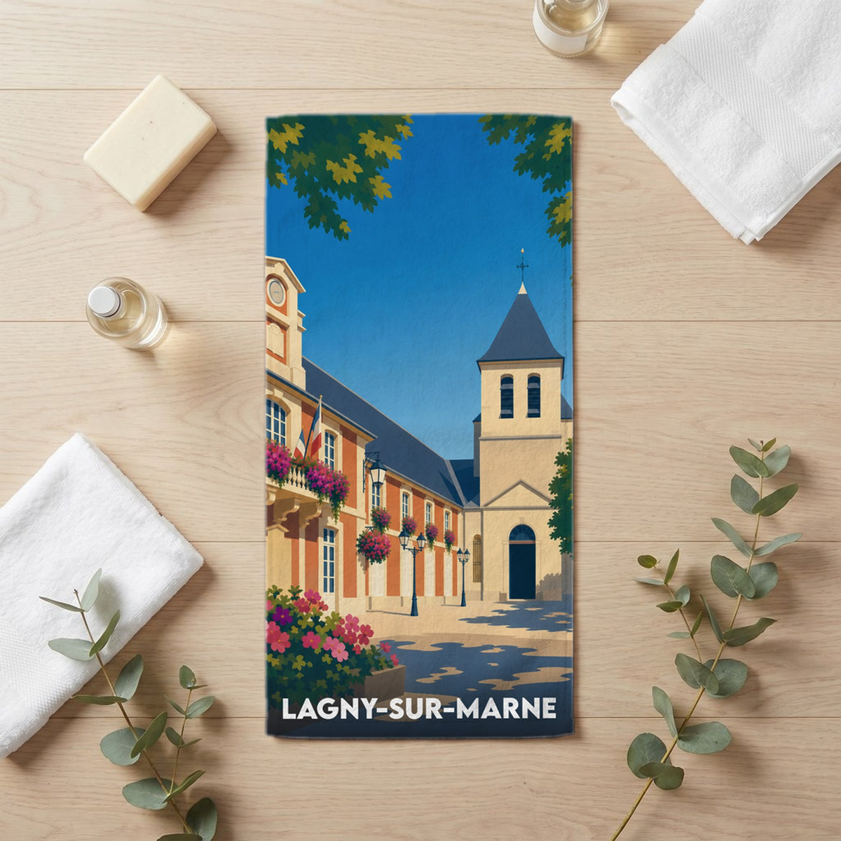 Serviette de bain 30 cm x 60 cm souvenir de Lagny-sur-Marne