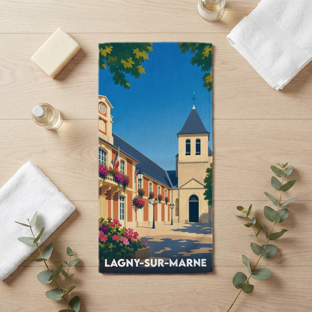 Serviette de bain 30 cm x 60 cm souvenir de Lagny-sur-Marne