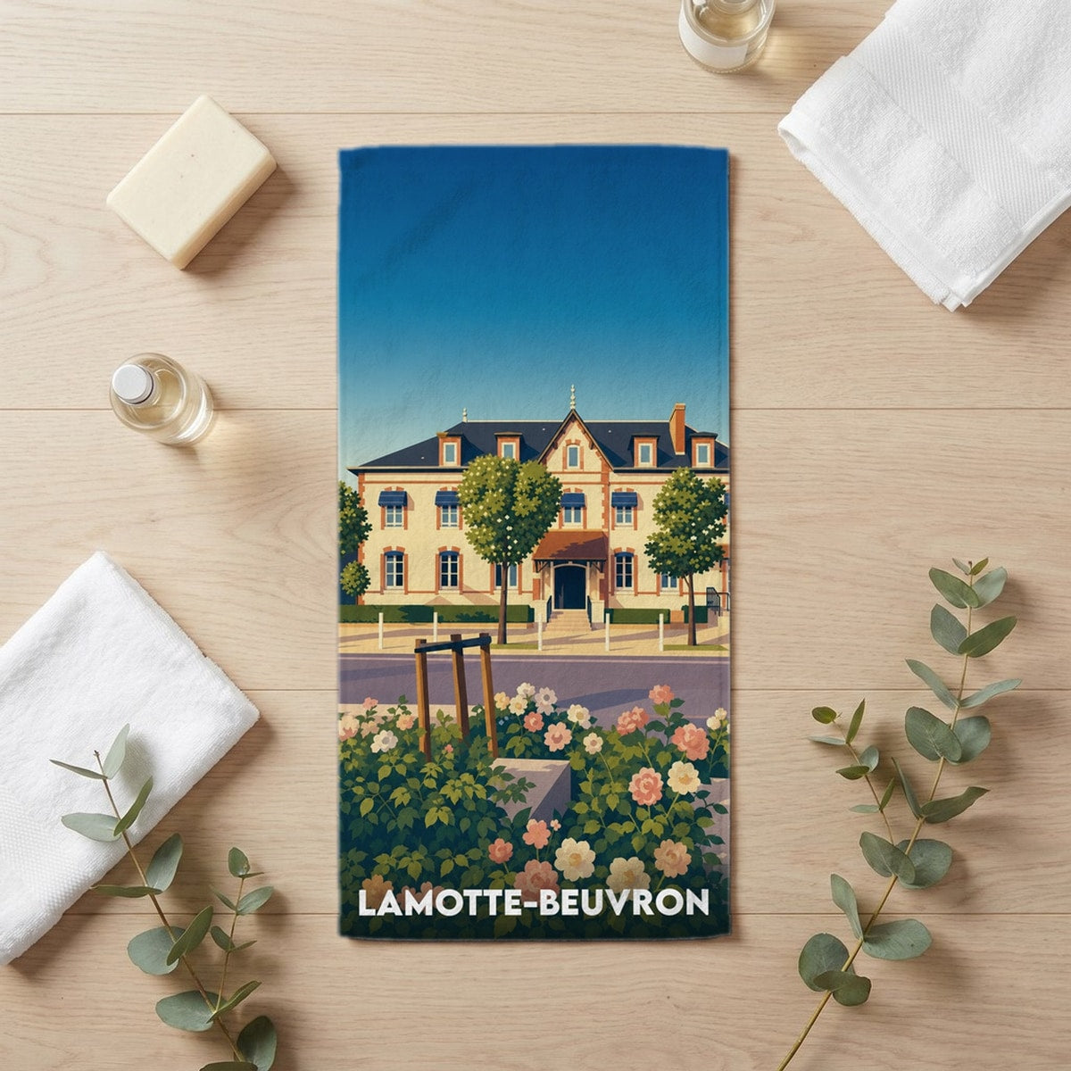 Serviette de bain 30 cm x 60 cm souvenir de Lamotte-Beuvron