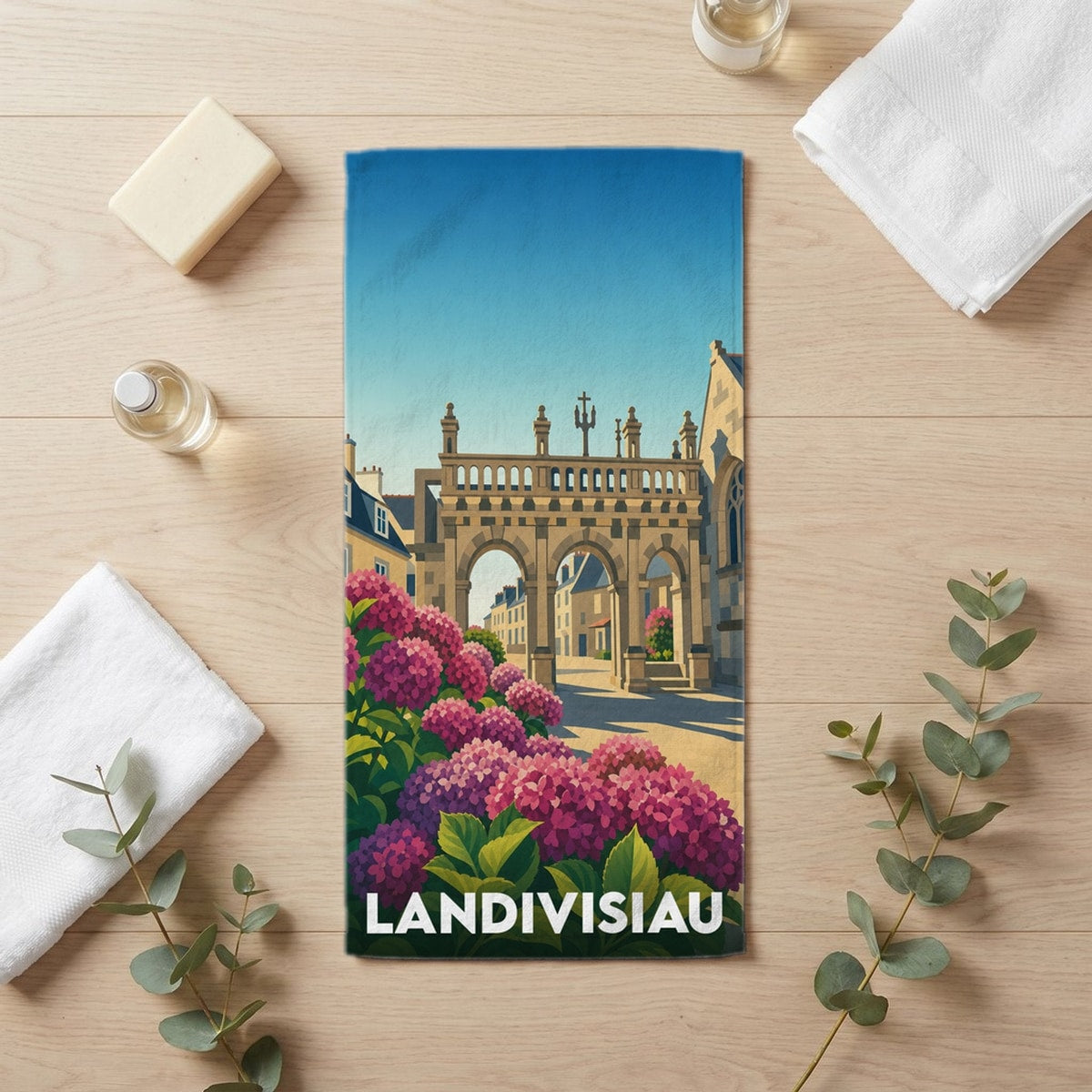 Serviette de bain 30 cm x 60 cm souvenir de Landivisiau