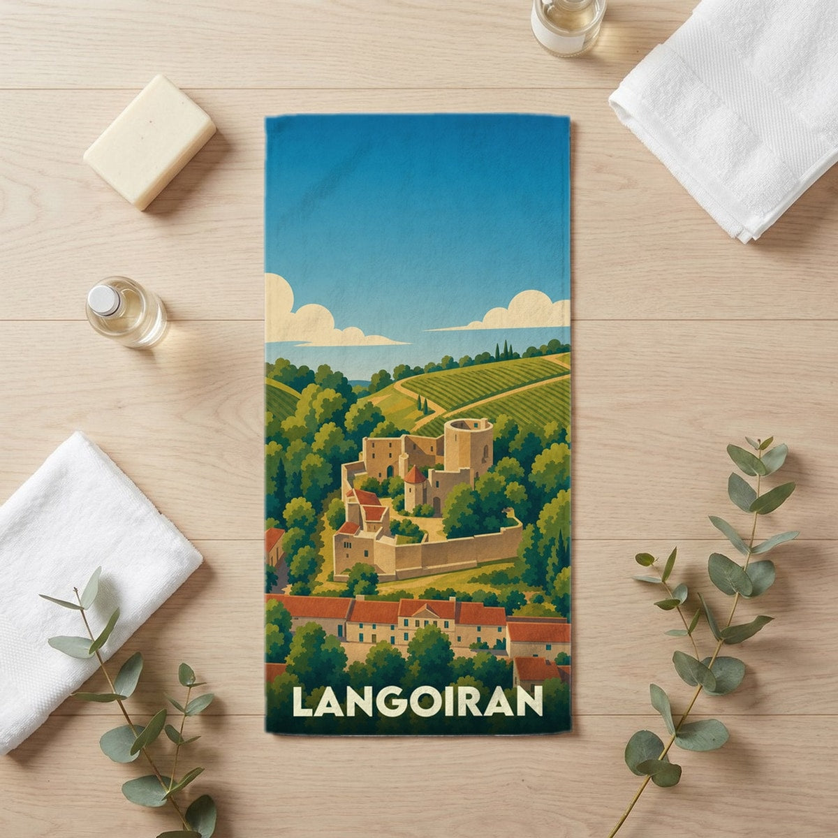 Serviette de bain 30 cm x 60 cm souvenir de Langoiran