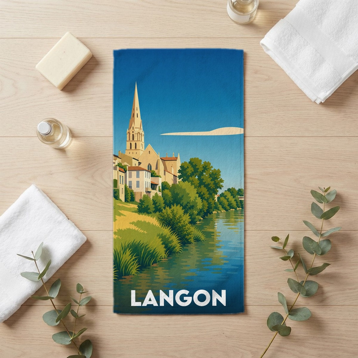 Serviette de bain 30 cm x 60 cm souvenir de Langon