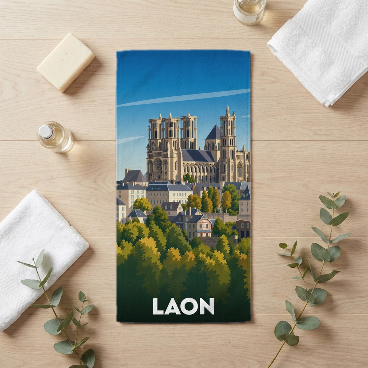 Serviette de bain 30 cm x 60 cm souvenir de Laon