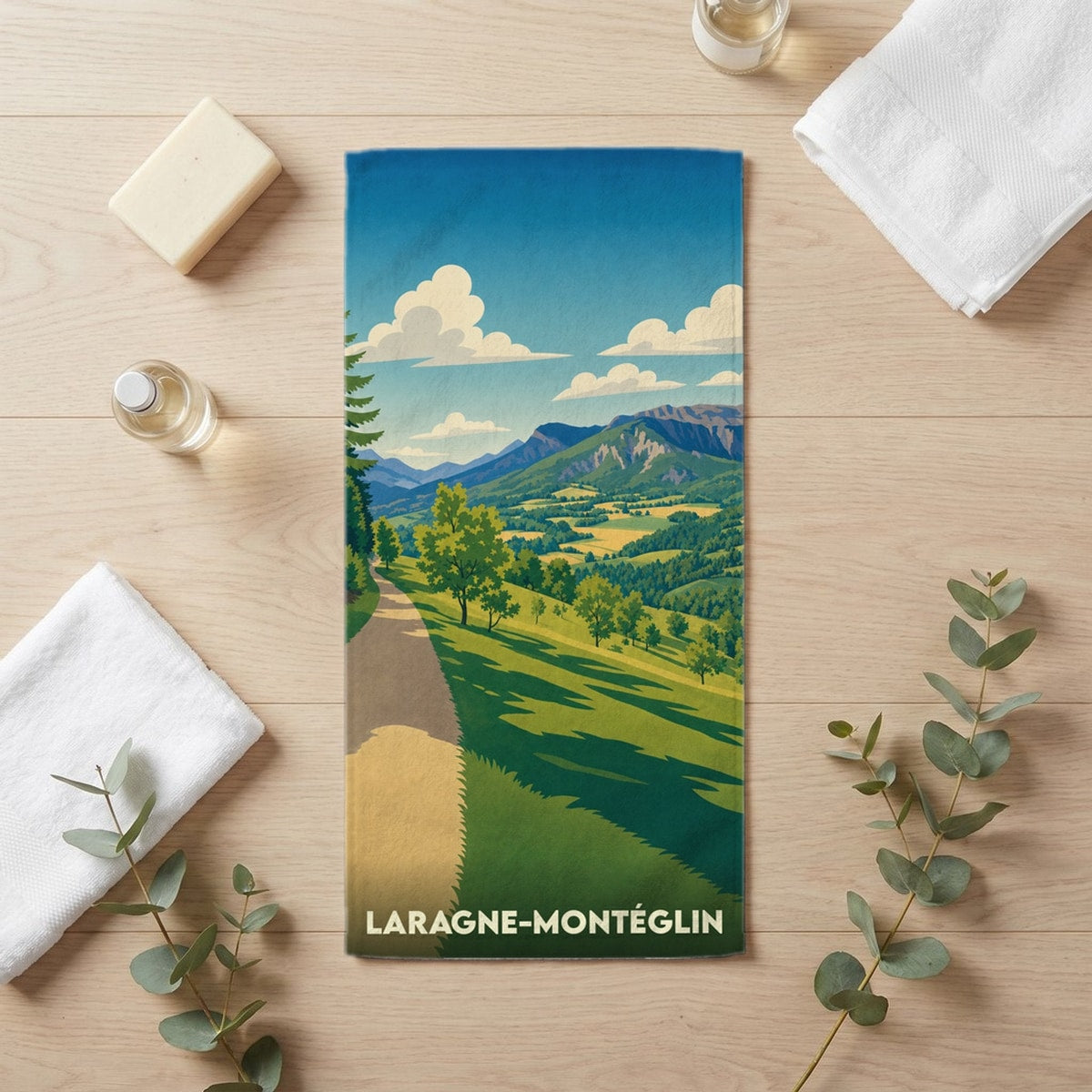 Serviette de bain 30 cm x 60 cm souvenir de Laragne-Montéglin