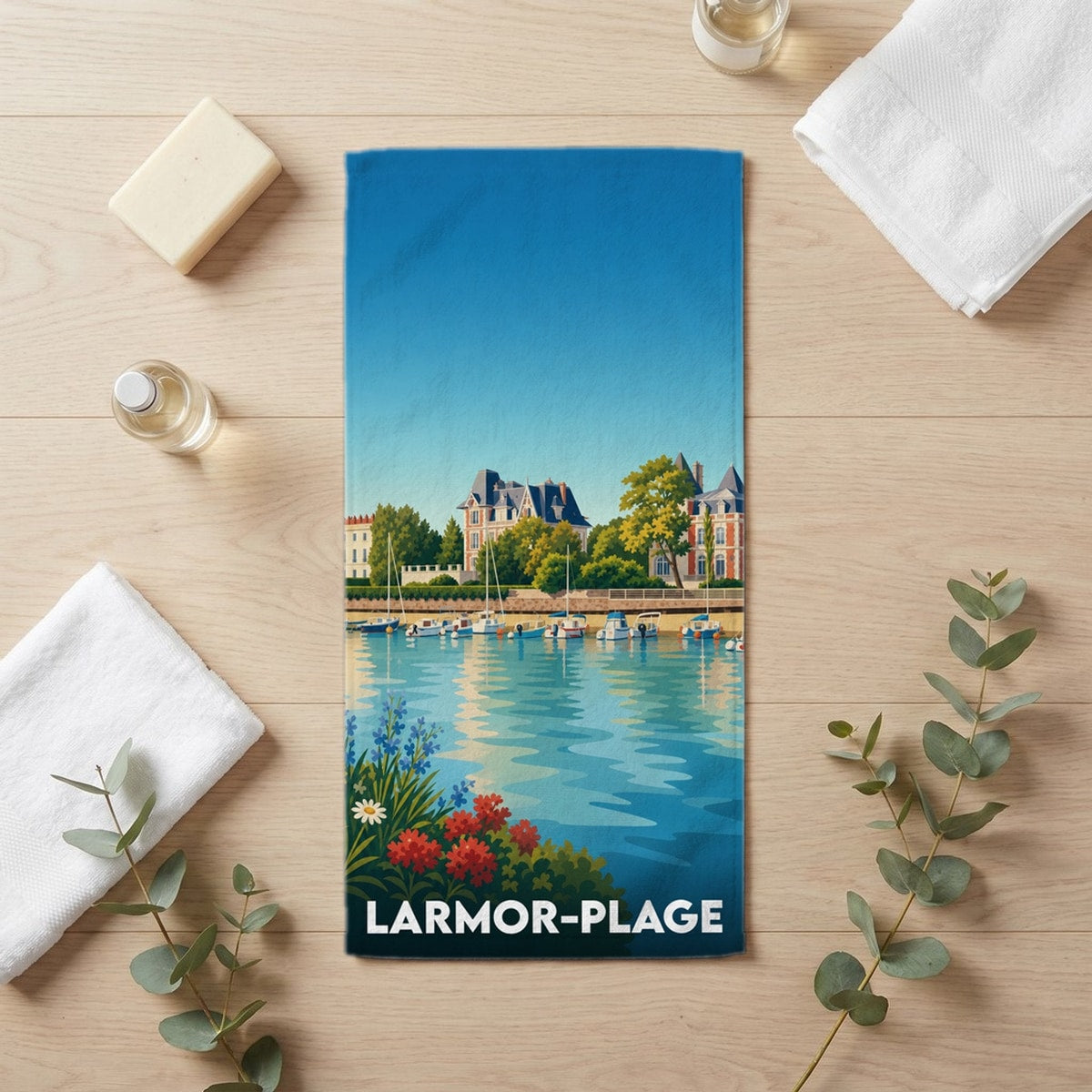 Serviette de bain 30 cm x 60 cm souvenir de Larmor-Plage