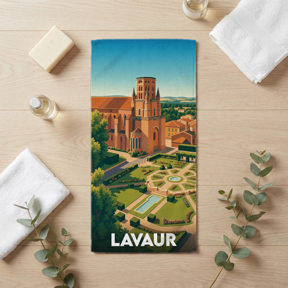 Serviette de bain 30 cm x 60 cm souvenir de Lavaur