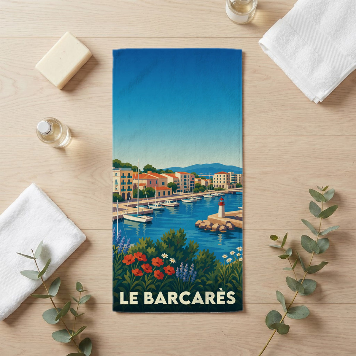 Serviette de bain 30 cm x 60 cm souvenir de Le Barcarès