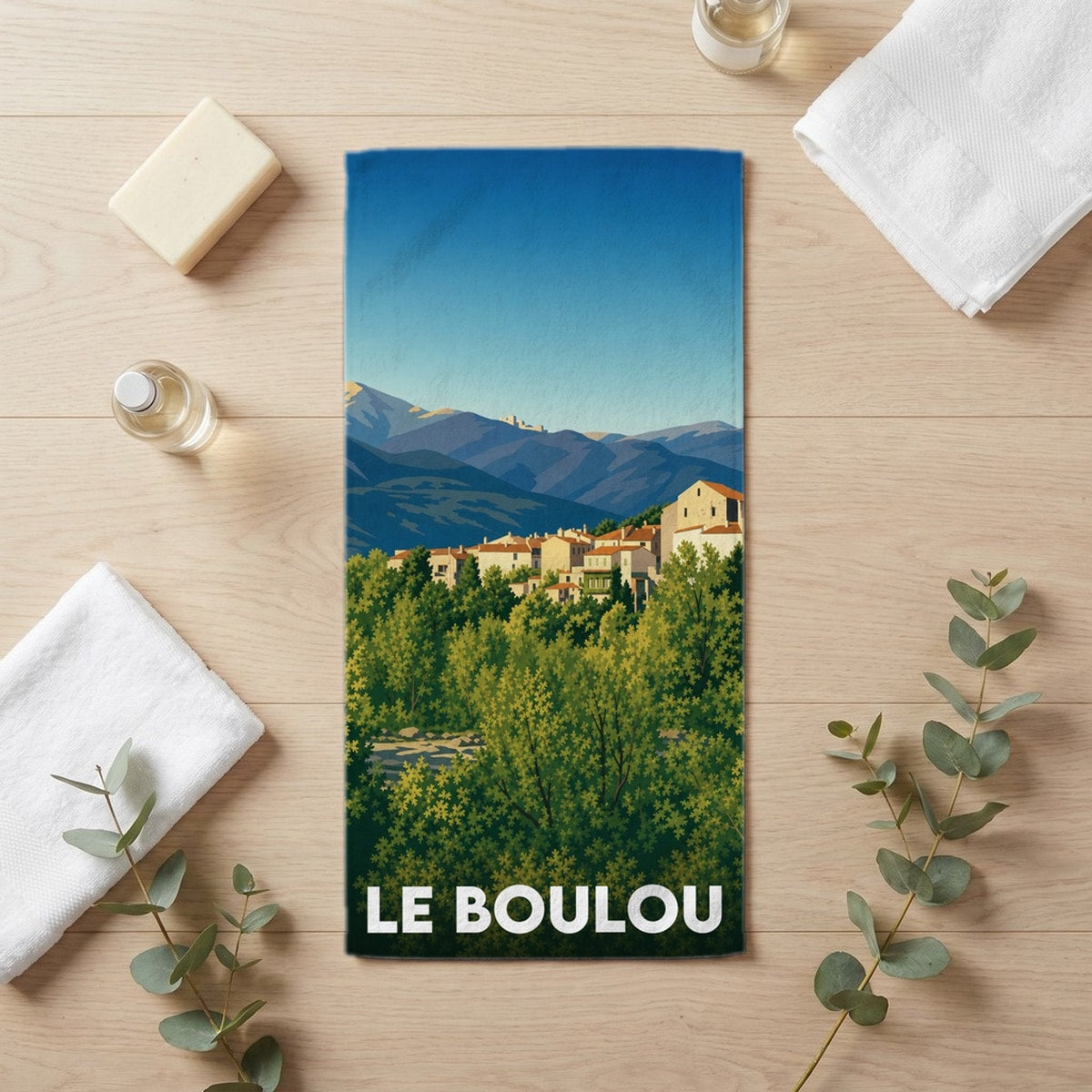 Serviette de bain 30 cm x 60 cm souvenir de Le Boulou