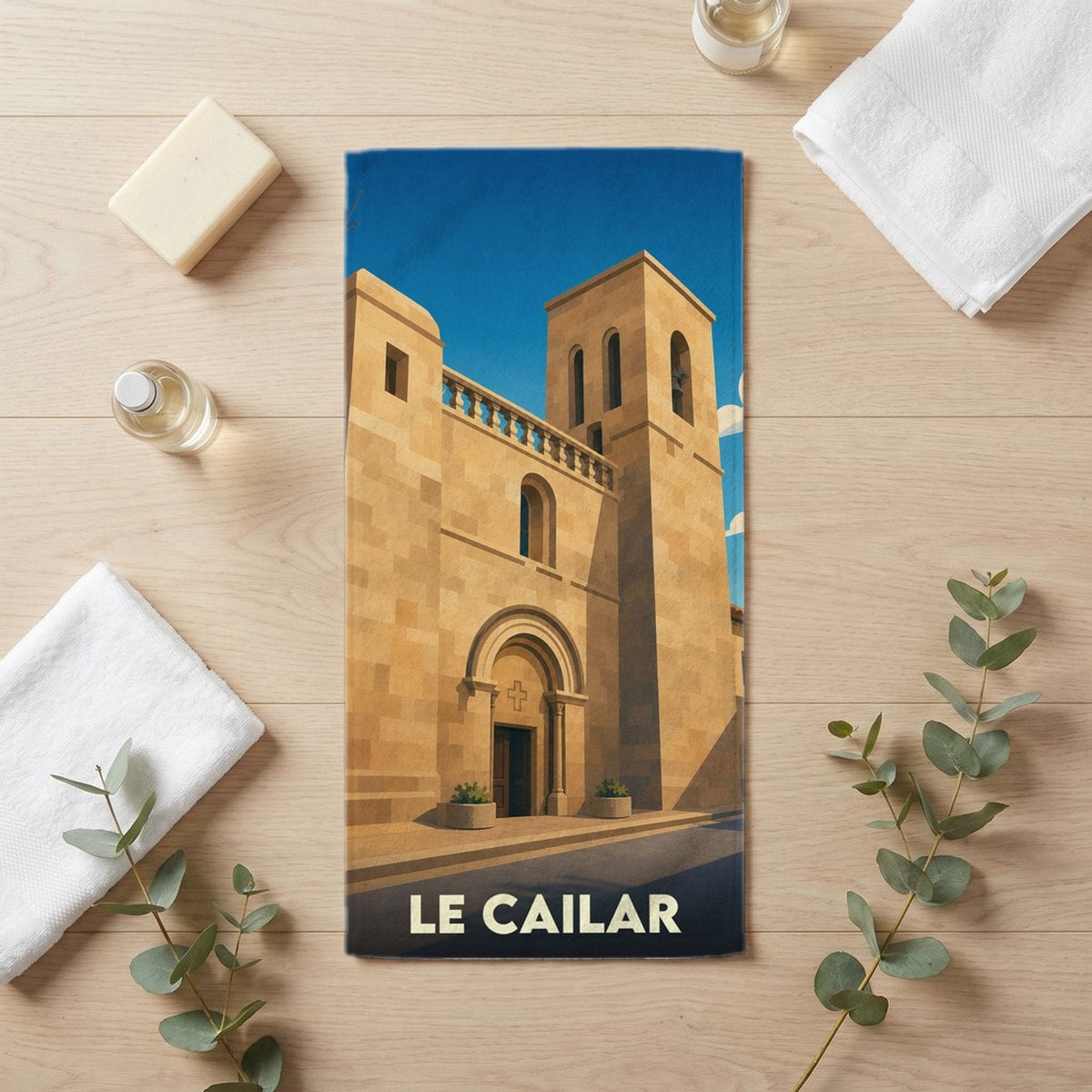 Serviette de bain 30 cm x 60 cm souvenir de Le Cailar