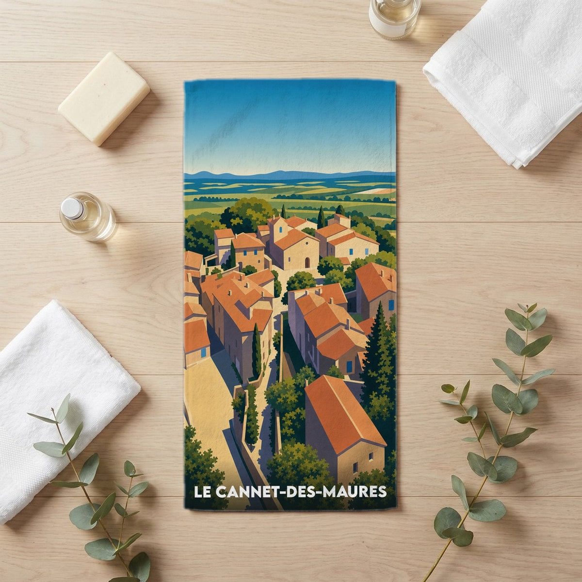 Serviette de bain 30 cm x 60 cm souvenir de Le Cannet-des-Maures