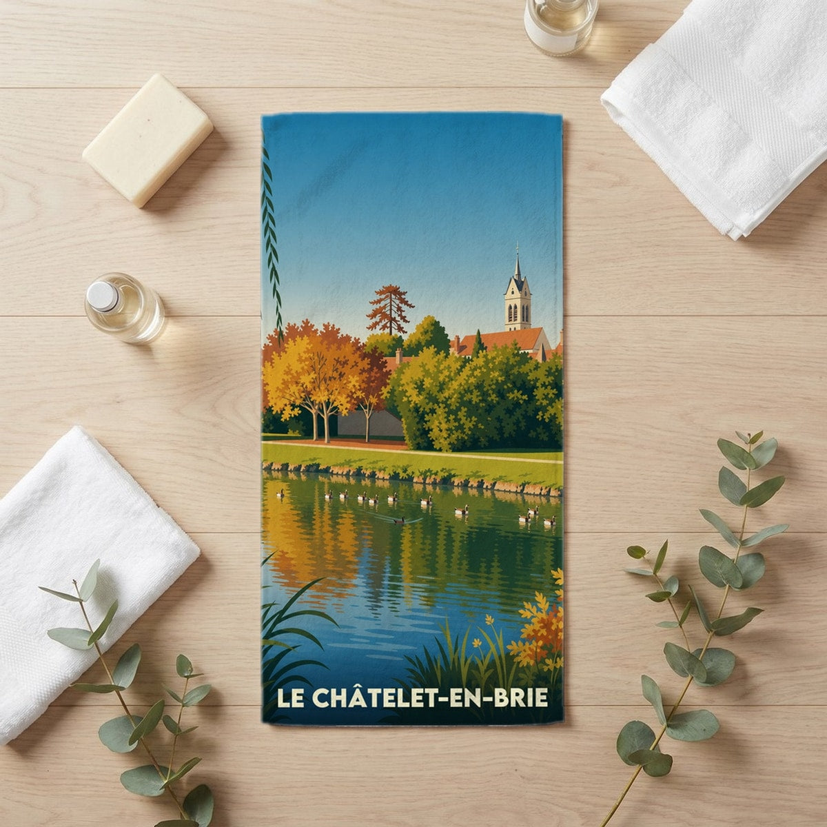 Serviette de bain 30 cm x 60 cm souvenir de Le Châtelet-en-Brie