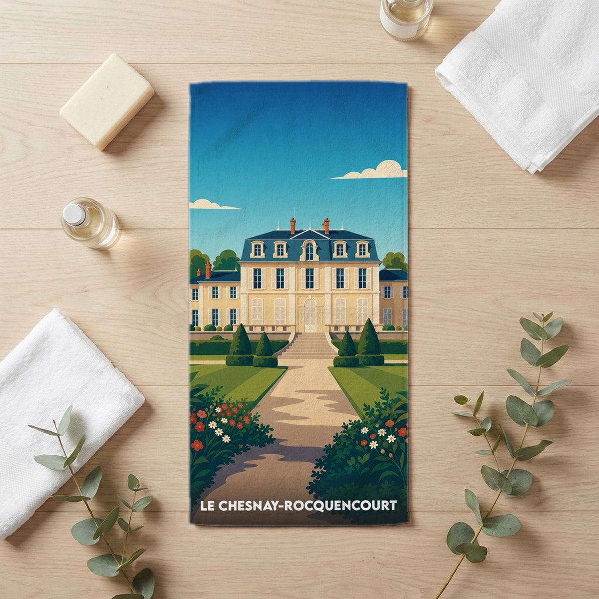 Serviette de bain 30 cm x 60 cm souvenir de Le Chesnay-Rocquencourt