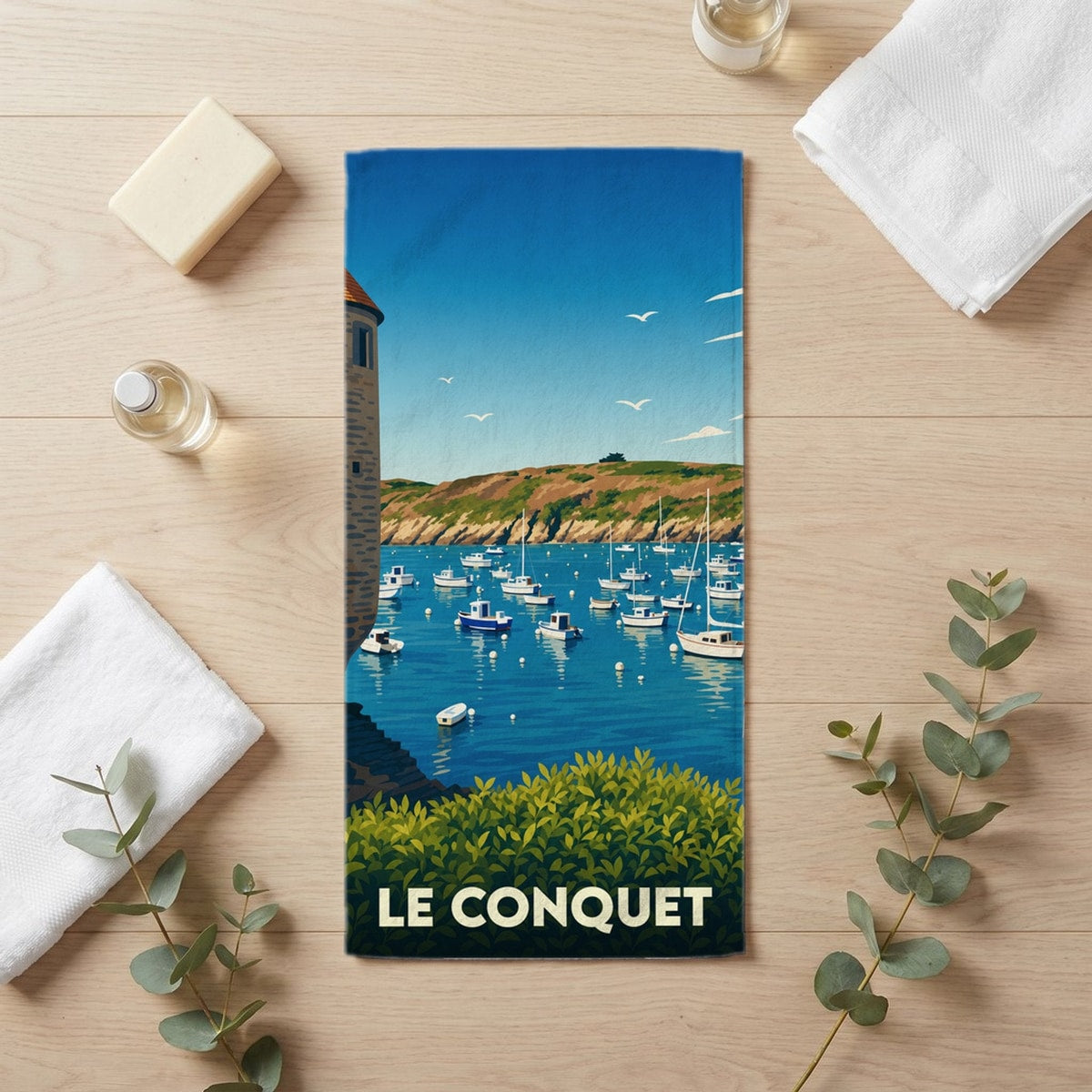 Serviette de bain 30 cm x 60 cm souvenir de Le Conquet