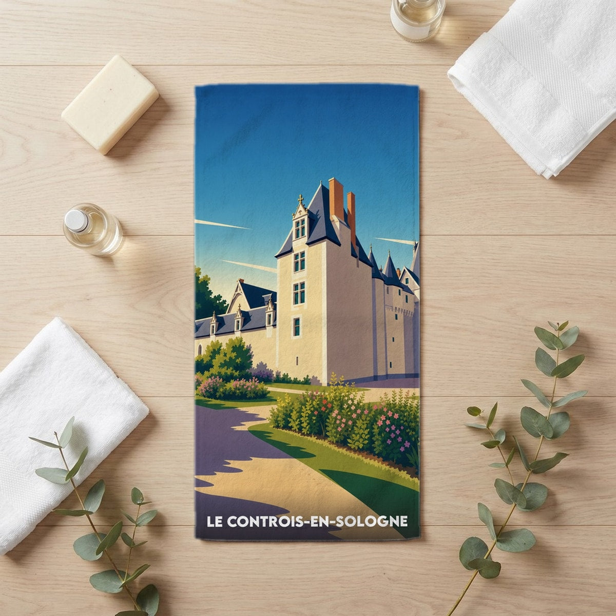 Serviette de bain 30 cm x 60 cm souvenir de Le Controis-en-Sologne