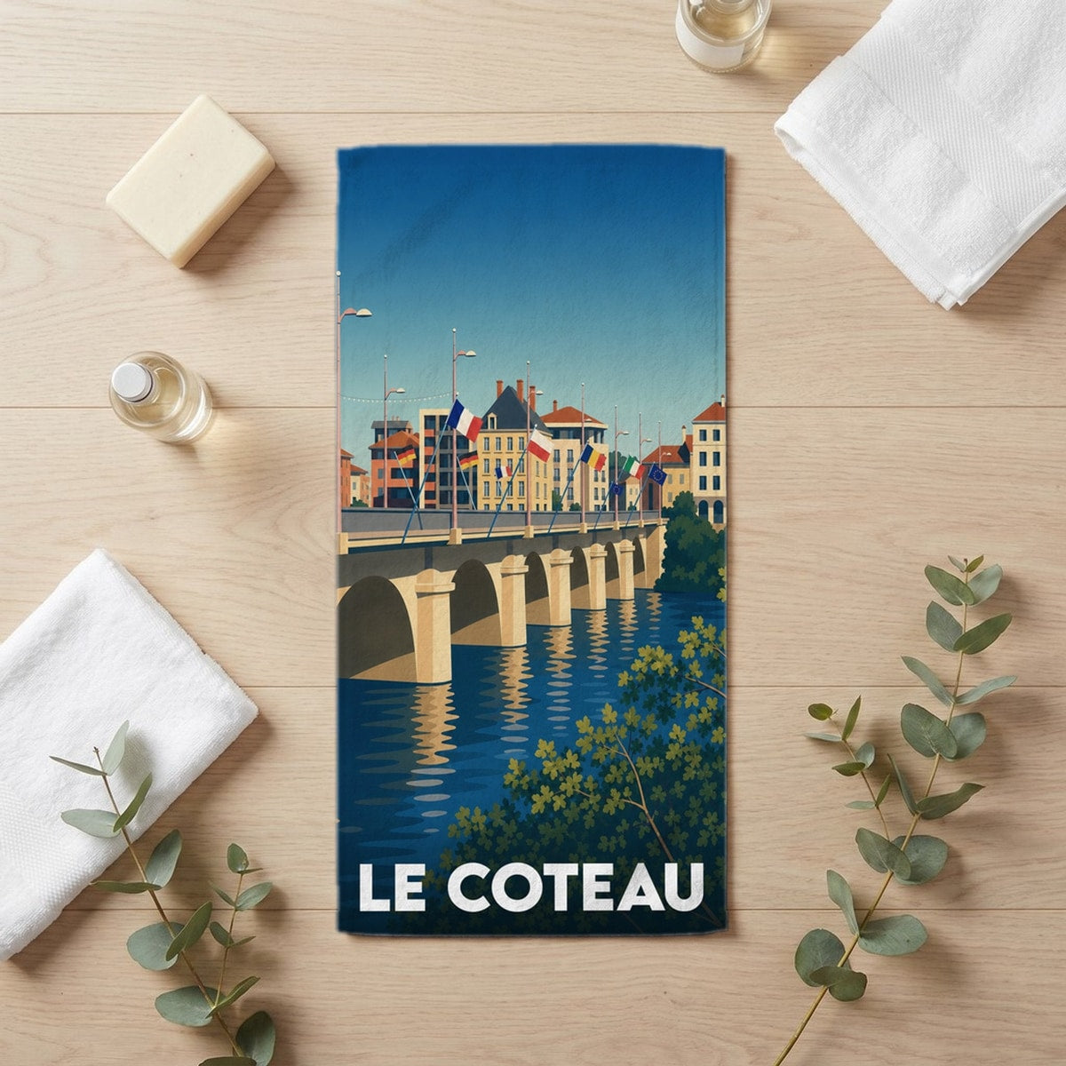 Serviette de bain 30 cm x 60 cm souvenir de Le Coteau