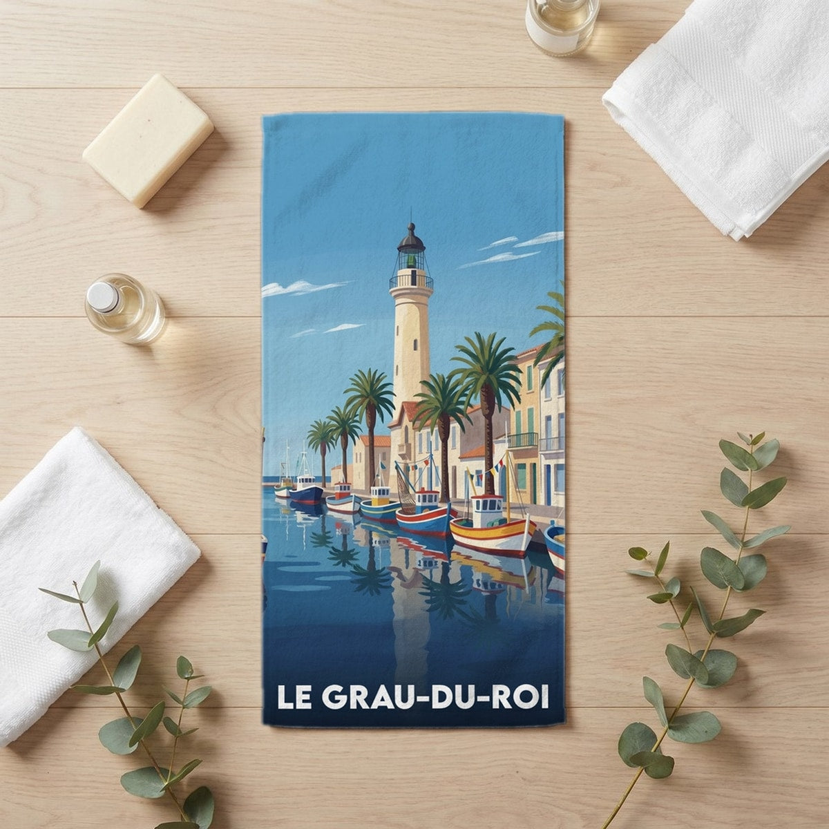 Serviette de bain 30 cm x 60 cm souvenir de Le Grau-du-Roi