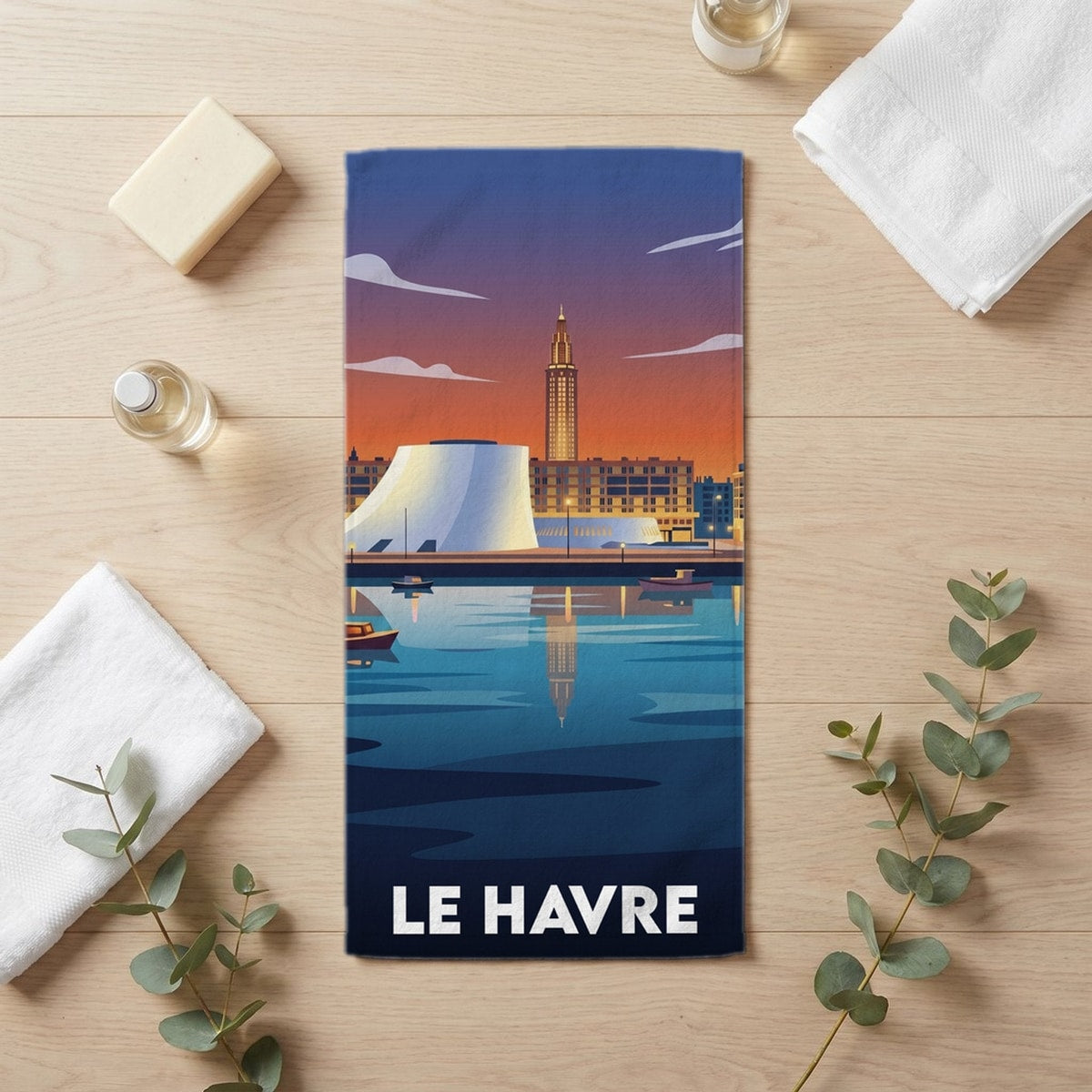 Serviette de bain 30 cm x 60 cm souvenir de Le Havre
