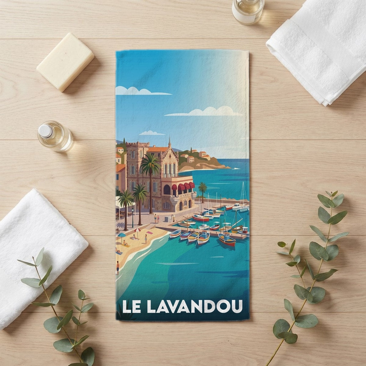 Serviette de bain 30 cm x 60 cm souvenir de Le Lavandou
