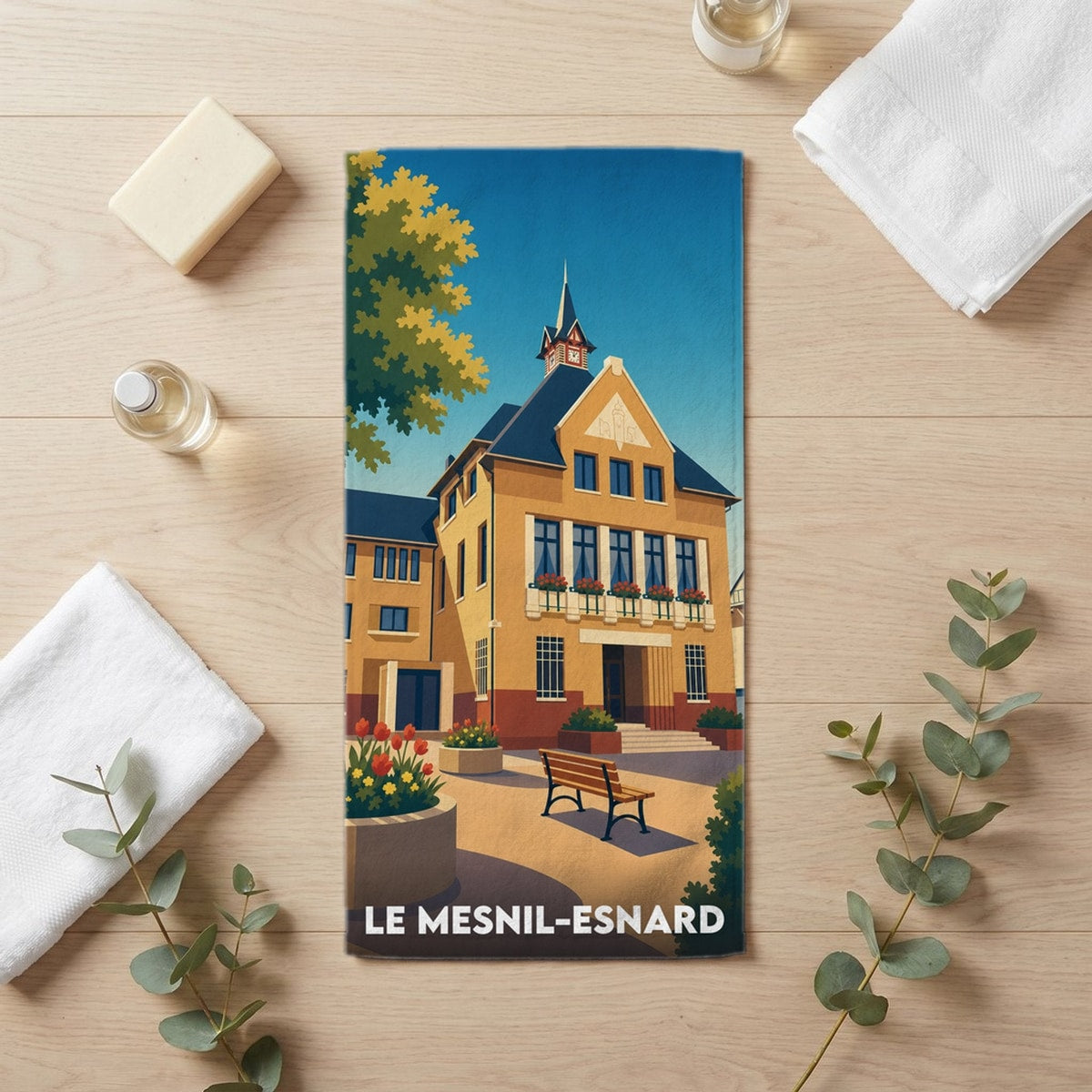 Serviette de bain 30 cm x 60 cm souvenir de Le Mesnil-Esnard