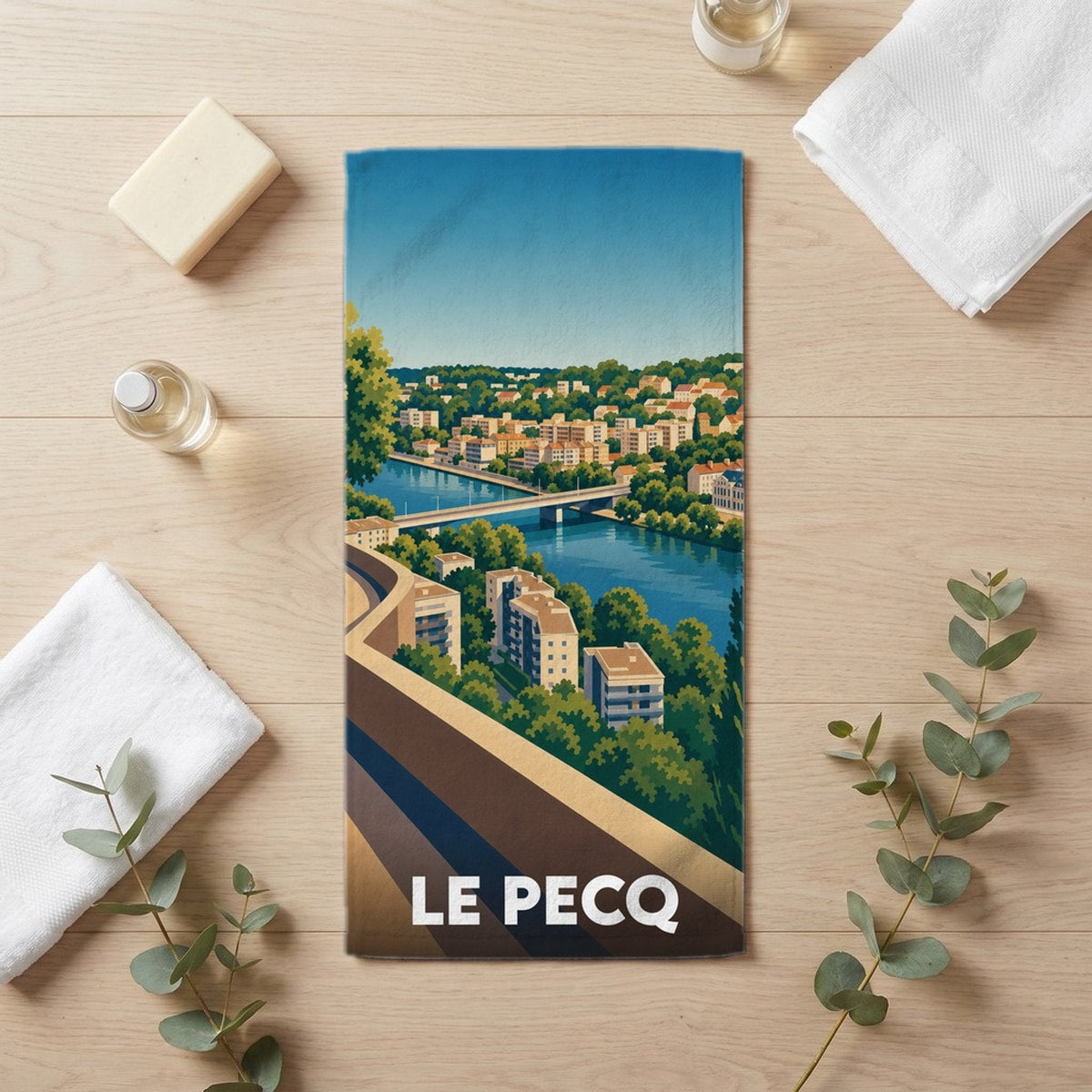 Serviette de bain 30 cm x 60 cm souvenir de Le Pecq