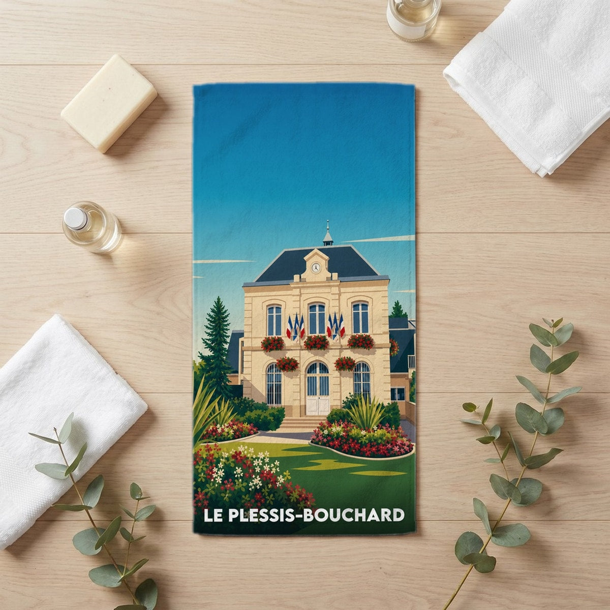 Serviette de bain 30 cm x 60 cm souvenir de Le Plessis-Bouchard