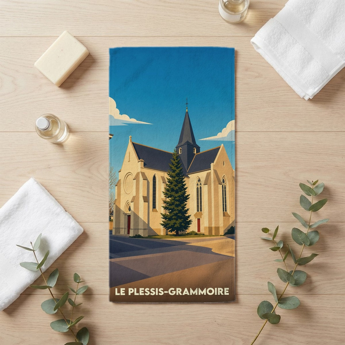 Serviette de bain 30 cm x 60 cm souvenir de Le Plessis-Grammoire