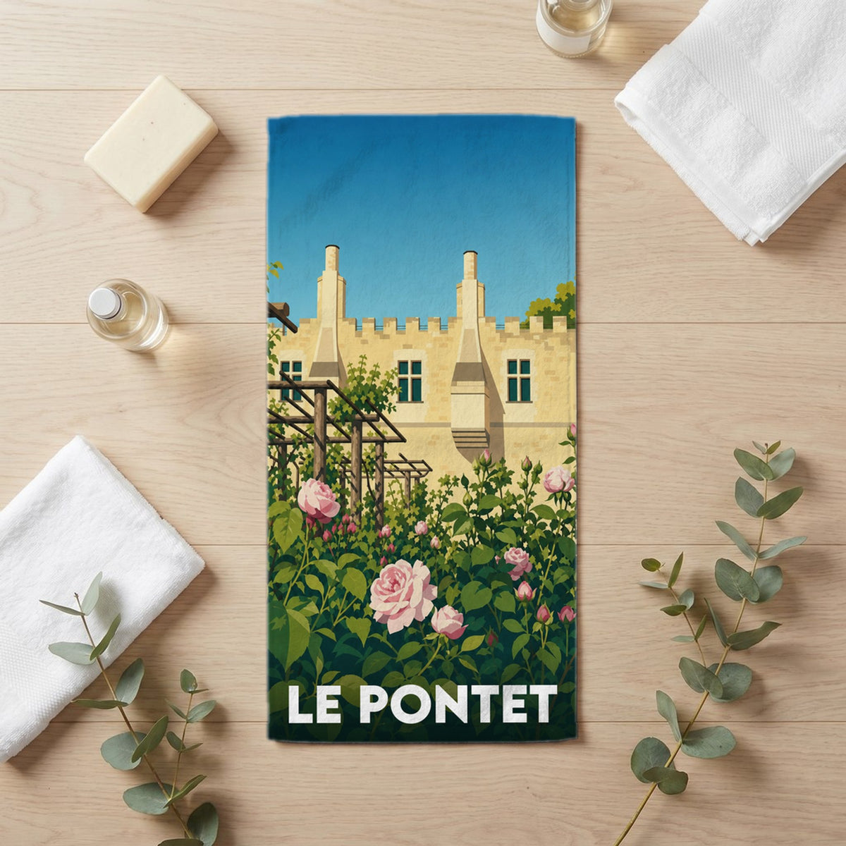 Serviette de bain 30 cm x 60 cm souvenir de Le Pontet