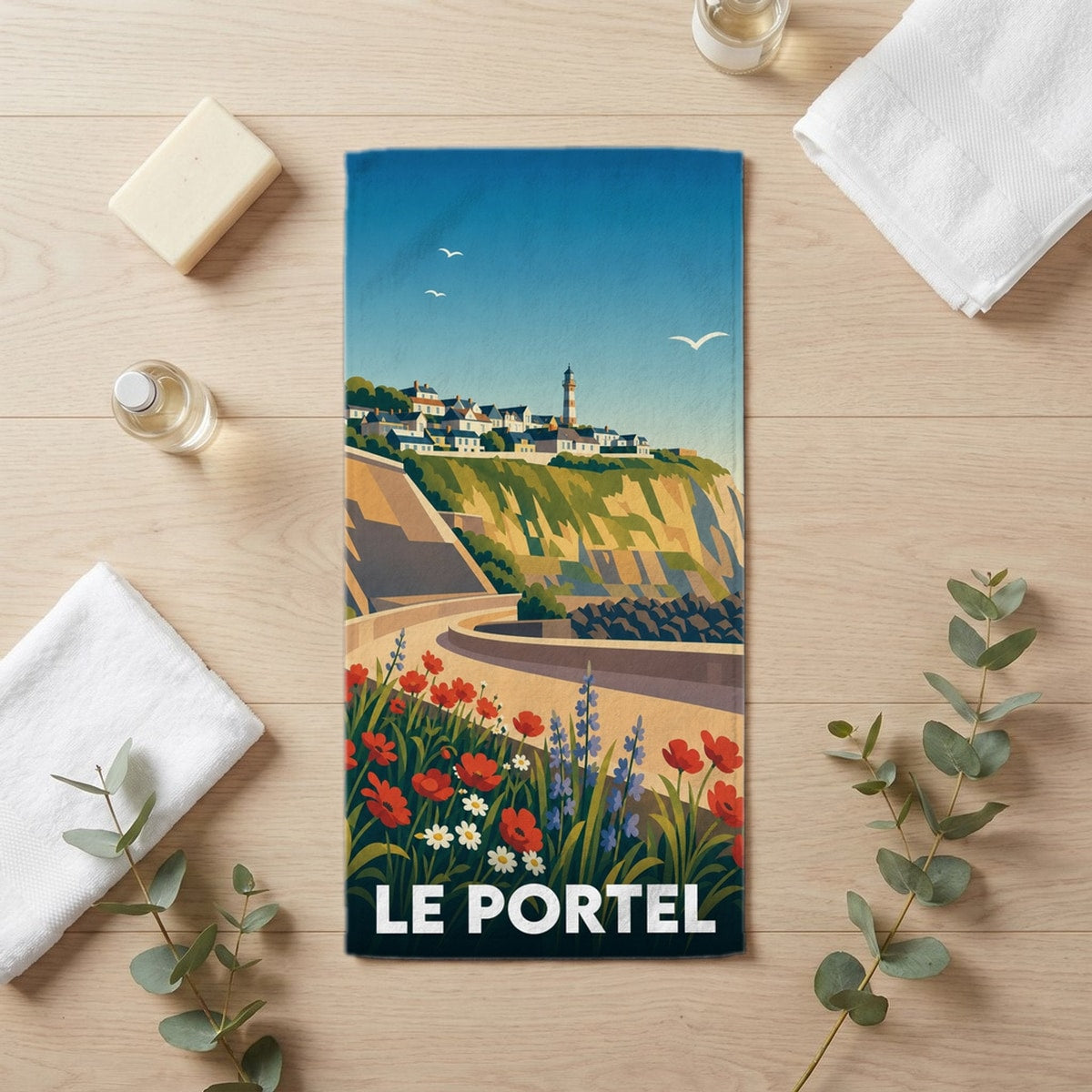 Serviette de bain 30 cm x 60 cm souvenir de Le Portel