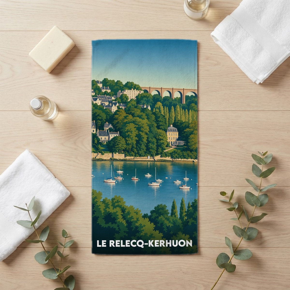 Serviette de bain 30 cm x 60 cm souvenir de Le Relecq-Kerhuon