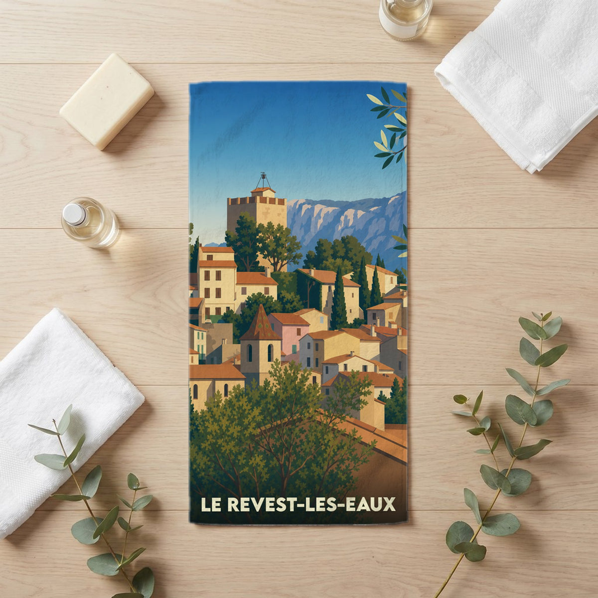 Serviette de bain 30 cm x 60 cm souvenir de Le Revest-les-Eaux