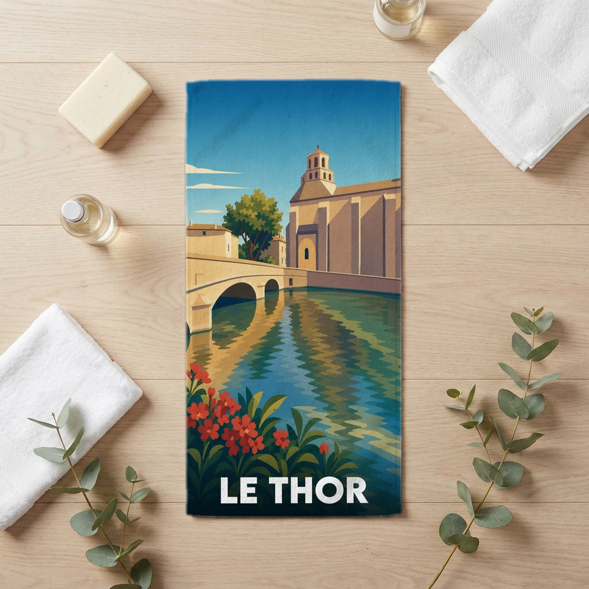 Serviette de bain 30 cm x 60 cm souvenir de Le Thor