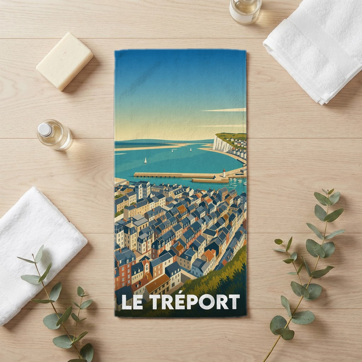 Serviette de bain 30 cm x 60 cm souvenir de Le Tréport
