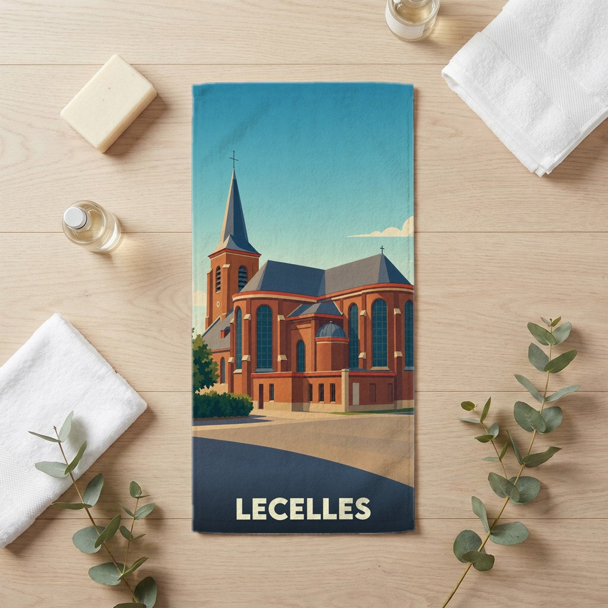 Serviette de bain 30 cm x 60 cm souvenir de Lecelles