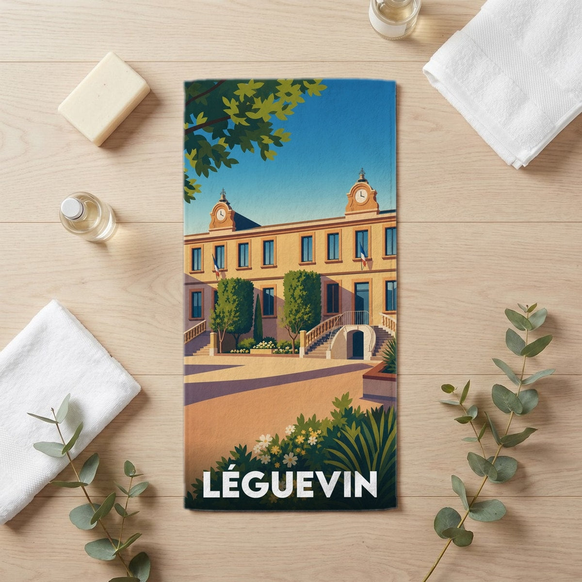 Serviette de bain 30 cm x 60 cm souvenir de Léguevin