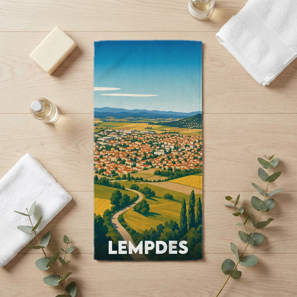 Serviette de bain 30 cm x 60 cm souvenir de Lempdes