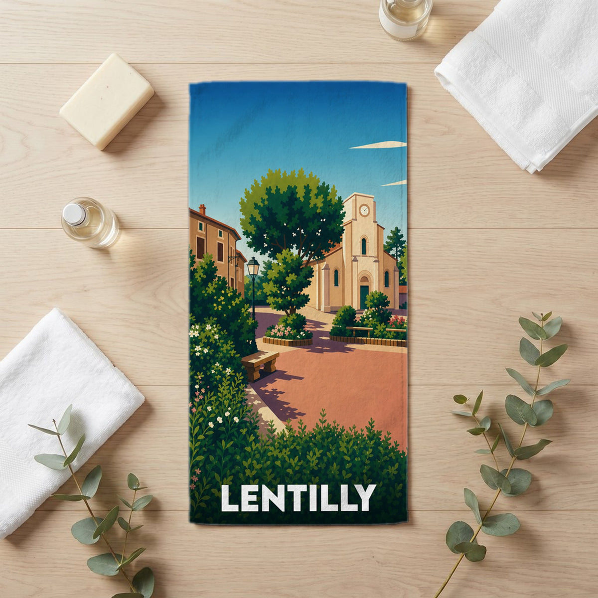 Serviette de bain 30 cm x 60 cm souvenir de Lentilly